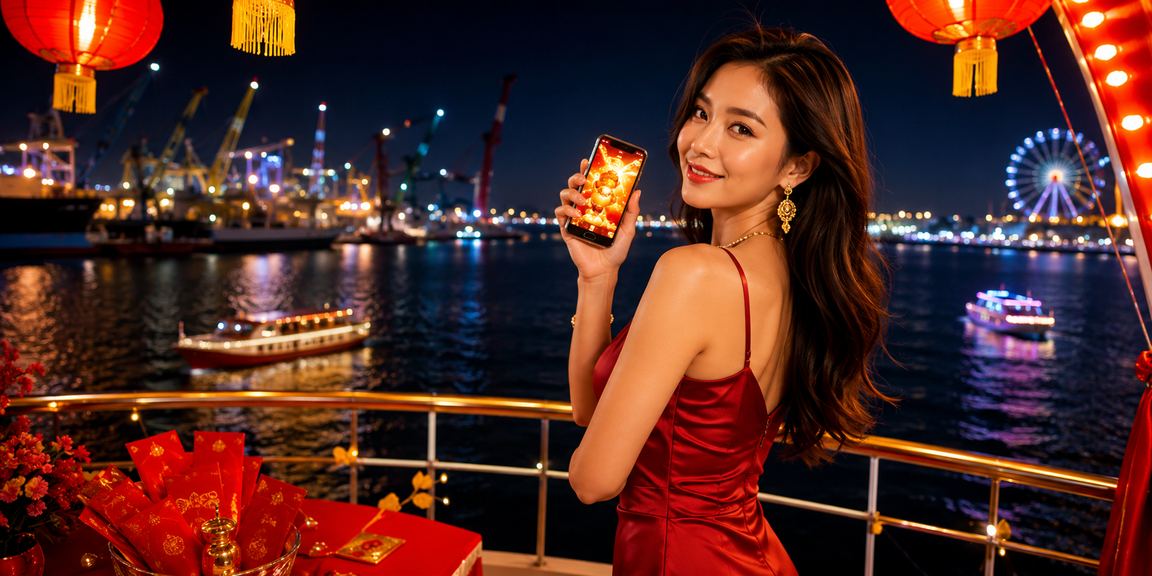 Người dùng tại Hải Phòng đặt vé xổ số trên điện thoại bên đèn lồng truyền thống