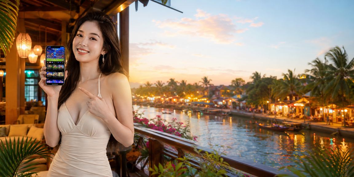 Người dùng kiểm tra giao dịch tài chính và rút tiền tại quán cà phê Hội An
